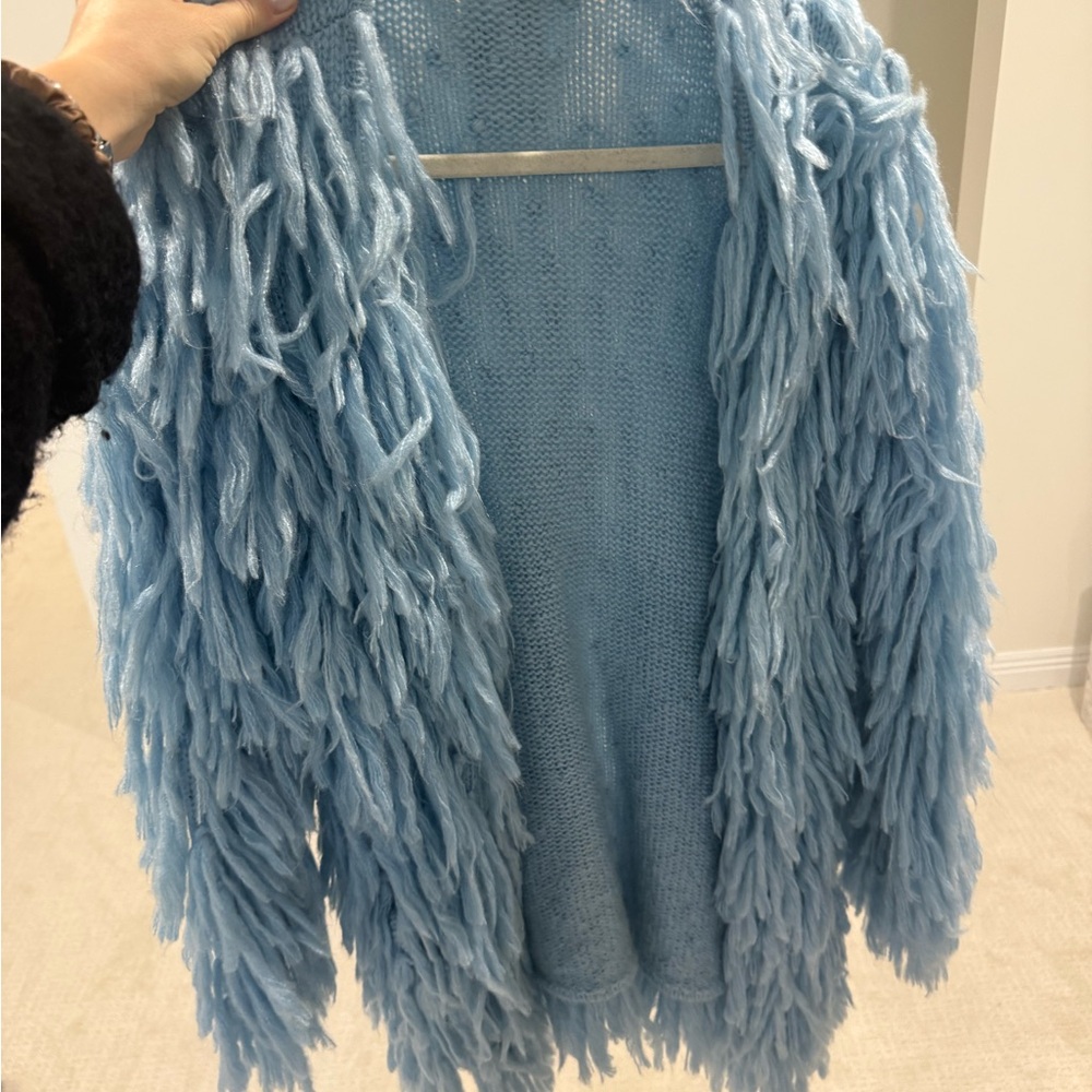 Lovers + Drifters Club Blue Fringe Knit Sweater Cardigan